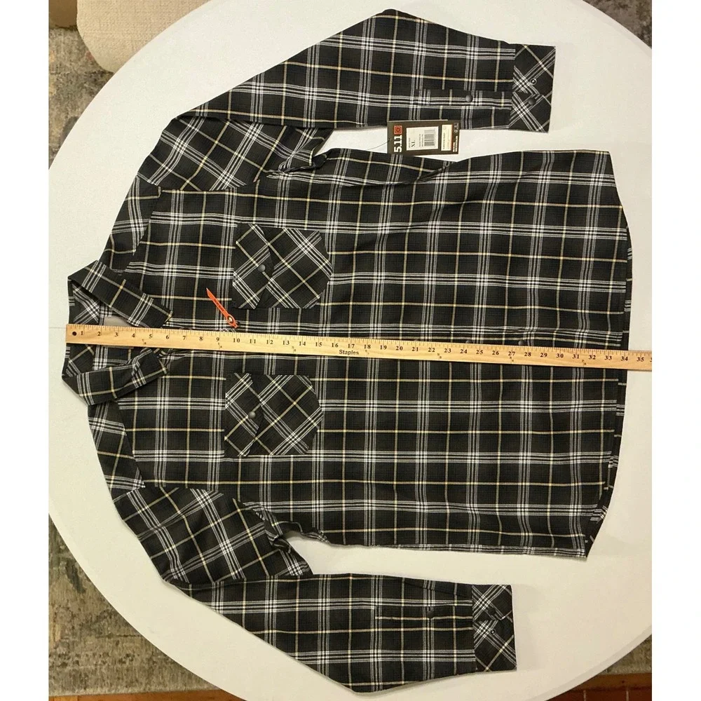 5.11 Tactical Gunner Plaid Shirt XL Black Gray Long Sleeve‎ Snap Front Outdoor